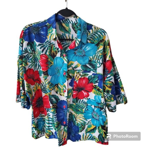 Tropical print 90s blouse medium - Picture 1 of 4